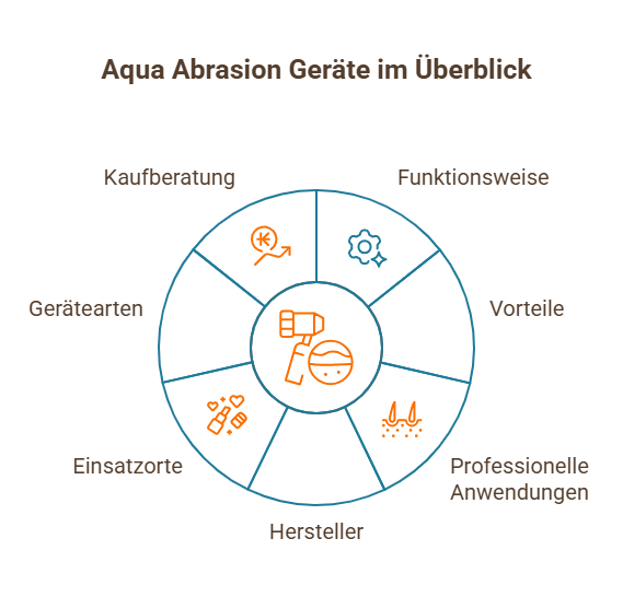 Infografik: Aqua-Abrasion-Geräte im Überblick – Gerätearten, Funktionsweise, Vorteile, Einsatzorte, Hersteller und professionelle Anwendungen.