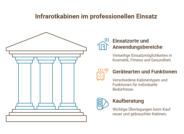 Infografik zu professionellen Infrarotstrahlern mit Einsatzbereichen, Gerätearten, Funktionen und Kaufberatung