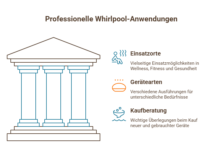 Infografik zu professionellen Whirlpools mit Einsatzbereichen, Gerätetypen und Kaufberatung
