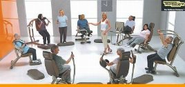 Kraft-Ausdauer-Zirkel von Technogym, gebraucht, Farbe silber, Polster braun,