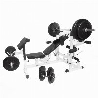 Universal Workstation White with 100KG Vinyl Weight Set. Comes with lat attachment also