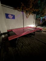 Pink, like-new trampoline set, 4 × 2 m